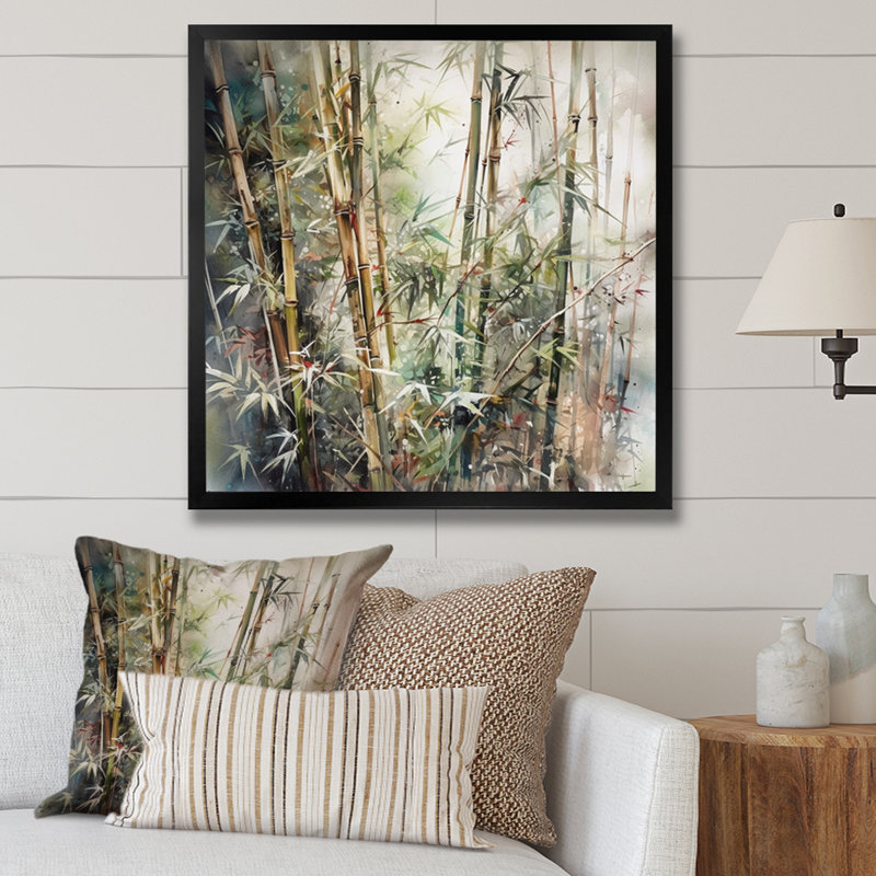 Gerania Green Floral Bamboo Bliss V sur impression sur toile, H 16 po x l 16 po x P 1 po, Cadre photo noir