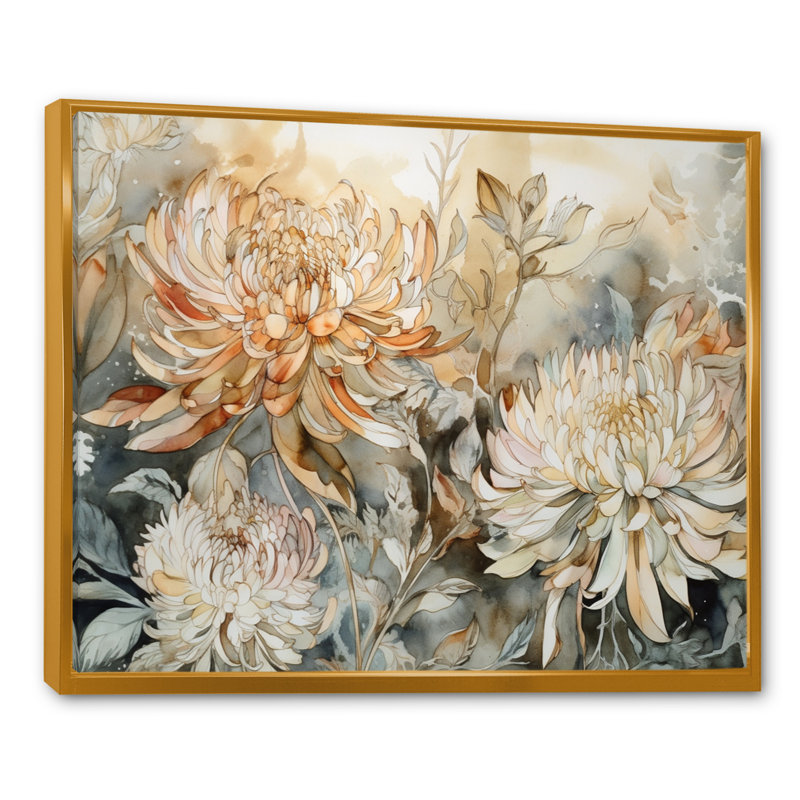 «Ruchelle Chrysanthemum», reproduction d'art sur toile, H 30 po x l 40 po x P 1,5 po, Cadre flottant doré