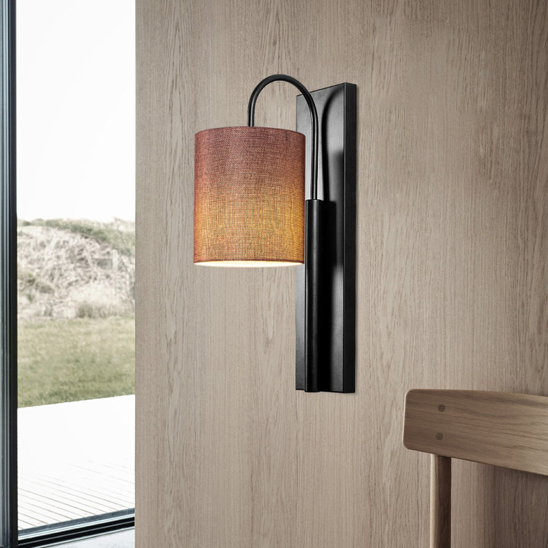 Scandinavian Wall Lamp, Black & Brown Metal Body, 16.5 x 8.3 x 16.1 inches | E27 Socket, Max 40W | Elegant Fabric Cap | Stylish Lighting for Modern Home Decor, Living Room & Bedroom, IP20 Rated