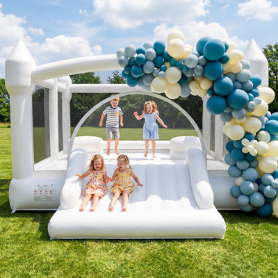 15.3' X 12' White Bounce House With Slide & Air Blower