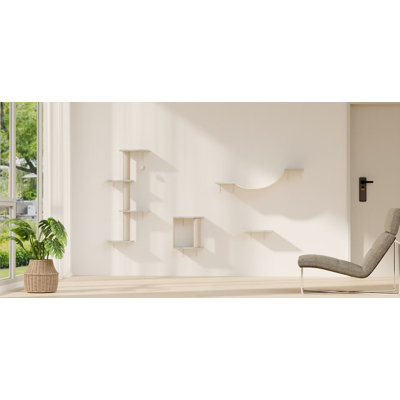 Ensemble de tablettes murales pour chat 4 pièces, perchoirs réglables à monter soi-même avec poteau à griffer, capacité d'escalade pour chat 22 lb