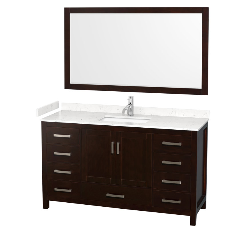 Sheffield 60" Bathroom Vanity Set with 58" Mirror, Carrara Cultured Marble, Espresso