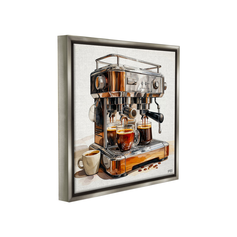 «Sleek Espresso Machine» sur toile, Cadre flottant gris lustré, H 25 po x l 25 po