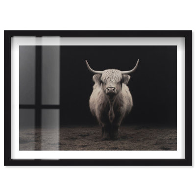 «Highland Cow I Shadowbox», reproduction d'art mural par Notoriart, cadre noir, 45 x 30