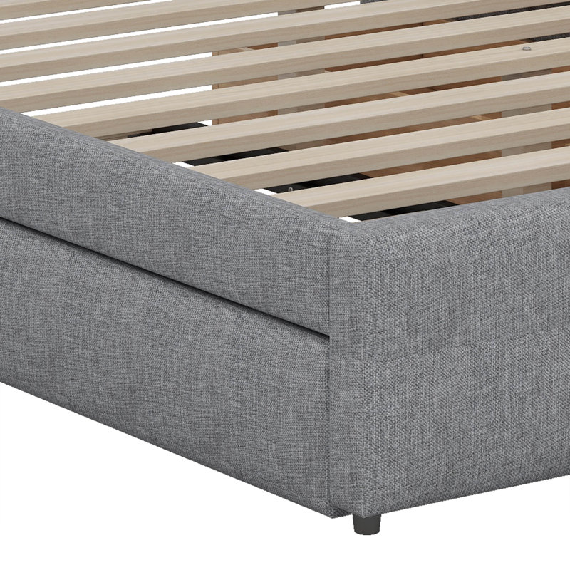 Grand lit plateforme tapissier avec tête de lit et lampes de lecture, Gris