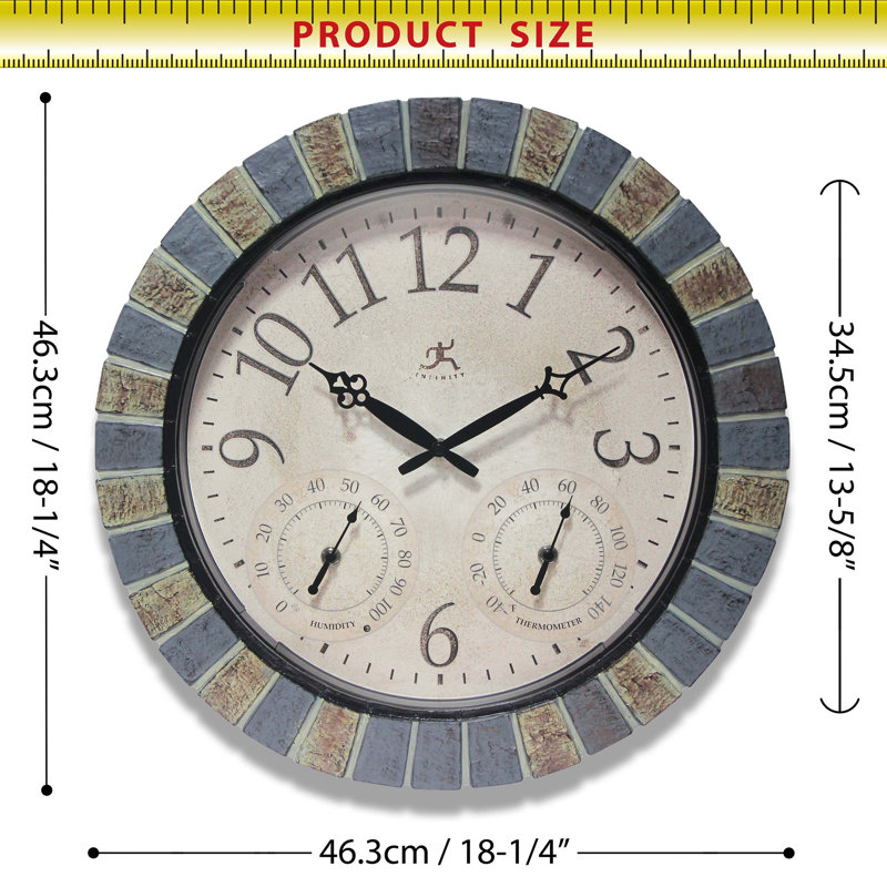  Aztec Indoor-Outdoor Wall Clock, Faux Stone, 18 Inch