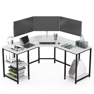 56.9" L Shaped Desk with Shelves Corner Computer Desk Large Table