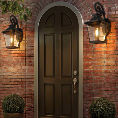 Ensemble de 2 lanternes murales extérieures 14 ", applique murale noire imperméable avec panneaux en verre transparent, luminaire d'extérieur rétro pour porche, patio, jardin et porte (ampoule non incluse)