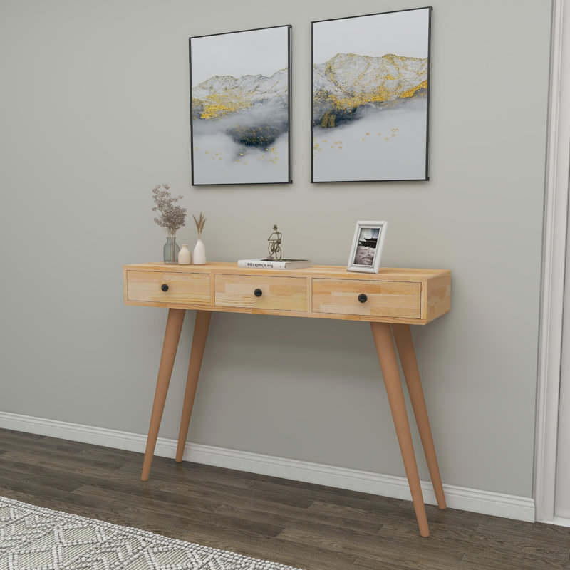 Console Table 110Cm Pine Solid Wood Ashwini, Natural