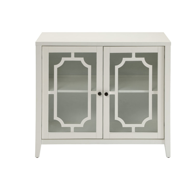 2-door Console Cabinet White - Rectangular Table With Shelf Glass Doors And Wooden Tapered Collar In Door Storage Foundation