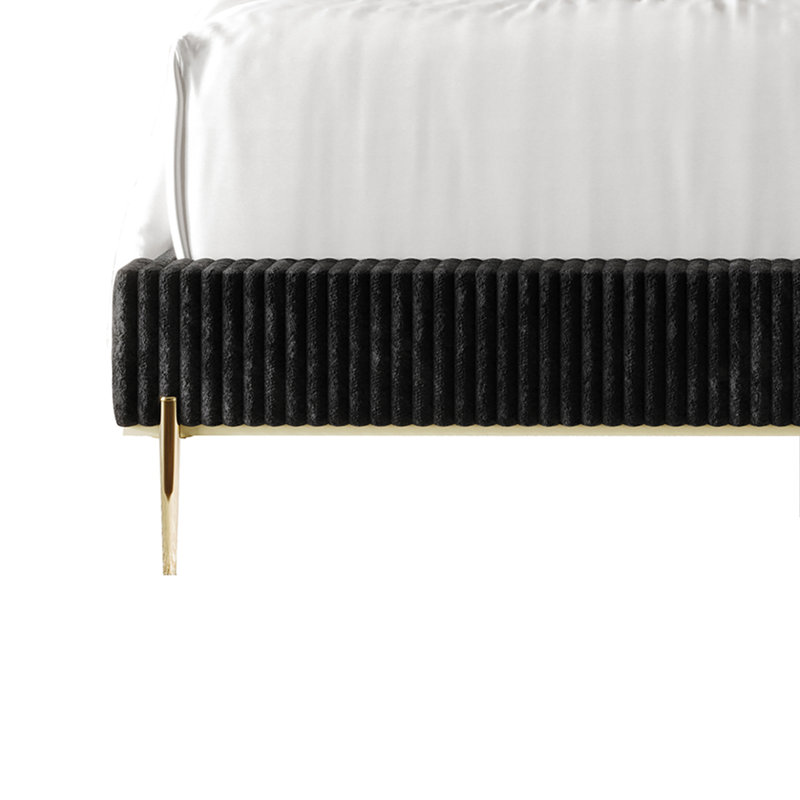 Anaika Corduroy Upholstered Low Profile Standard Bed, Black, King