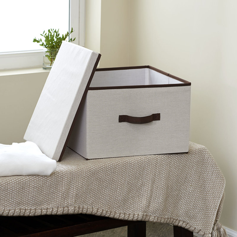 Square KD Storage Box With Lid, 15”x15”x10”, Breathable Canvas Sides With Sturdy Sides, Perfect for Closet or Storage Room Organization, Includes Handle for Easy Access, Natural
