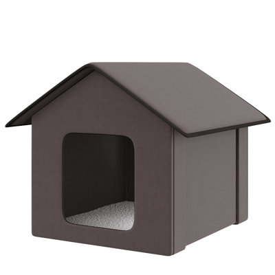 Abri pour chat isolé, imperméable et portatif pour l'intérieur et l'extérieur, brun, avec coussin chauffant isolé en molleton moelleux, avec housse brune chaude