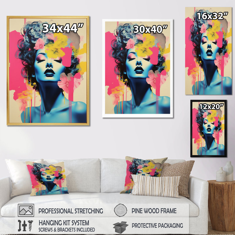 «Goddess Bliss Vintage», Pop art iconique, H 44 po x l 34 po x P 1,5 po, Cadre flottant blanc