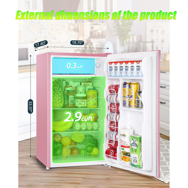 3.2 Cu.Ft Single Door Mini Fridge With Freezer – Compact Refrigerator For Dorm, Bedroom & Office, Adjustable Thermostat, Energy-Efficient Design