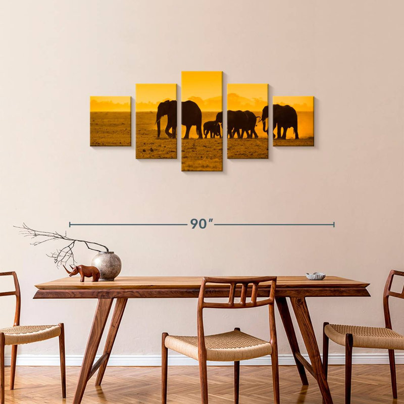 Silhouettes d'éléphants d'Afrique, H 34 po x l 74 po