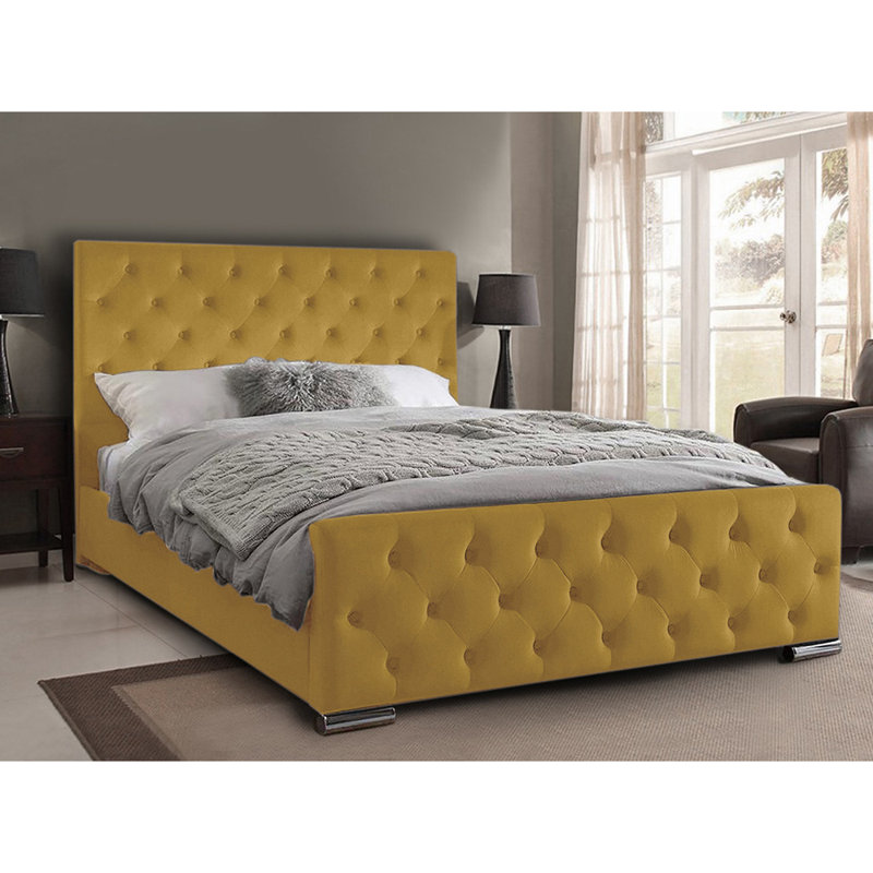 Carlos Upholstered Bed Frame, Small Double (4'), Turmeric