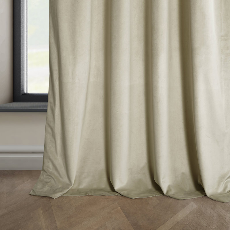 Loria Plush Velvet 100% Blackout Curtains For Bedroom, Living Room - Single Panel, Angora Beige, 50" W x 96" L