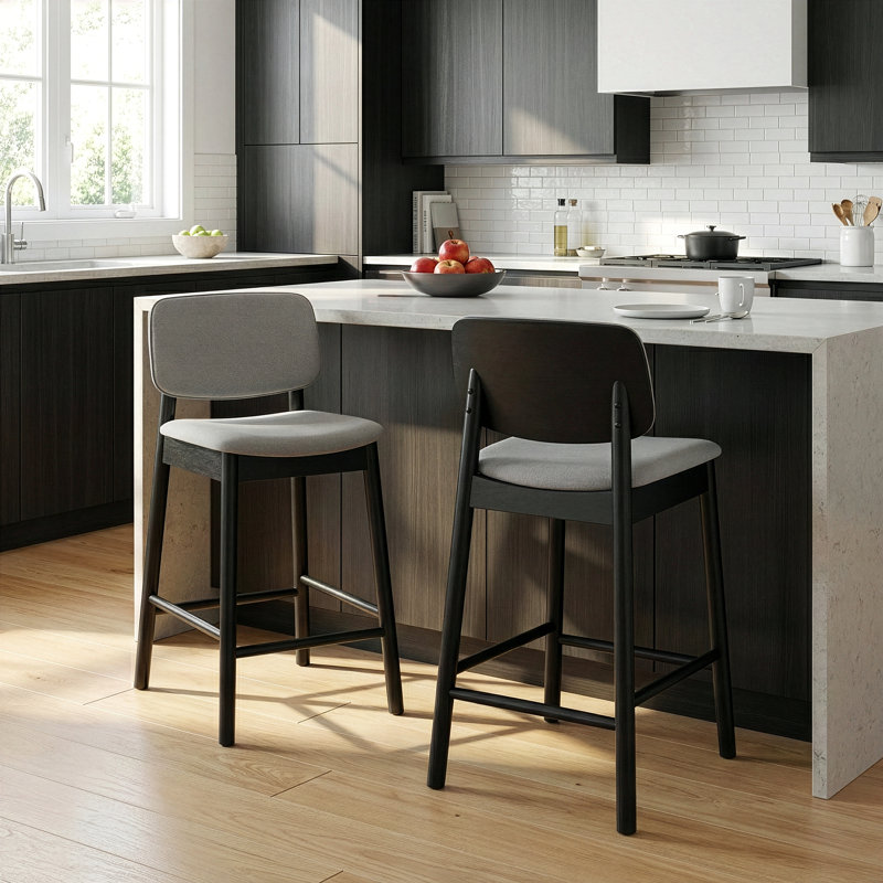 Farallones Upholstered Counter Stool with Metal Frame, Black/Light Gray