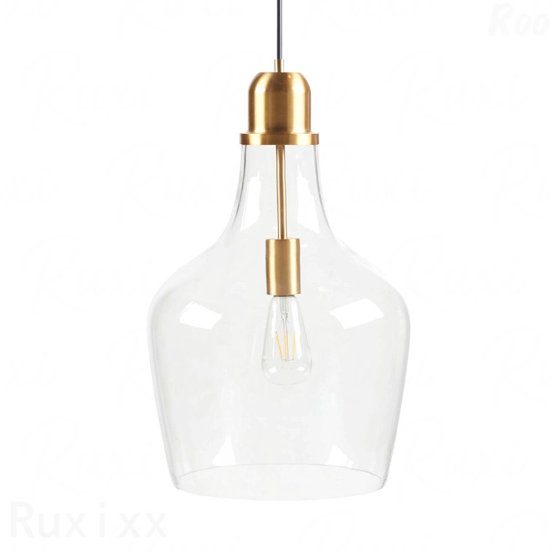 Bell Shaped Glass Material Pendant Light, Gold, 93" H x 13" W x 13" D