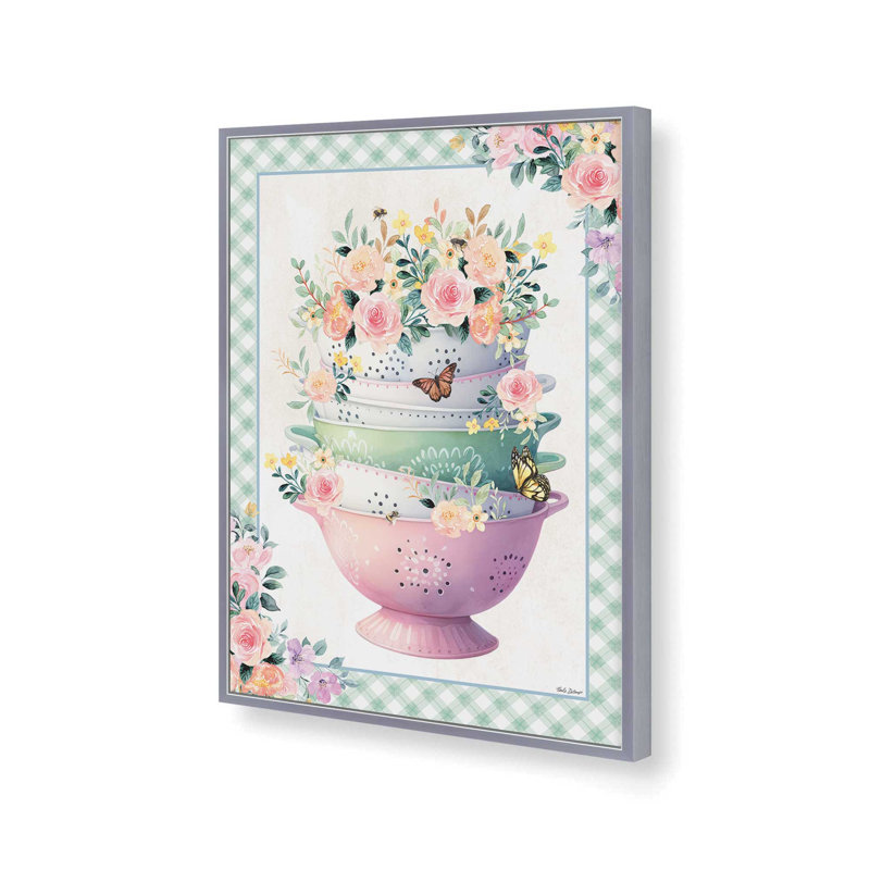 «In the Kitchen Floral Passander» par Nicole DeCamp, reproduction d'art, L 36 x H 48, Argent, Impression encadrée