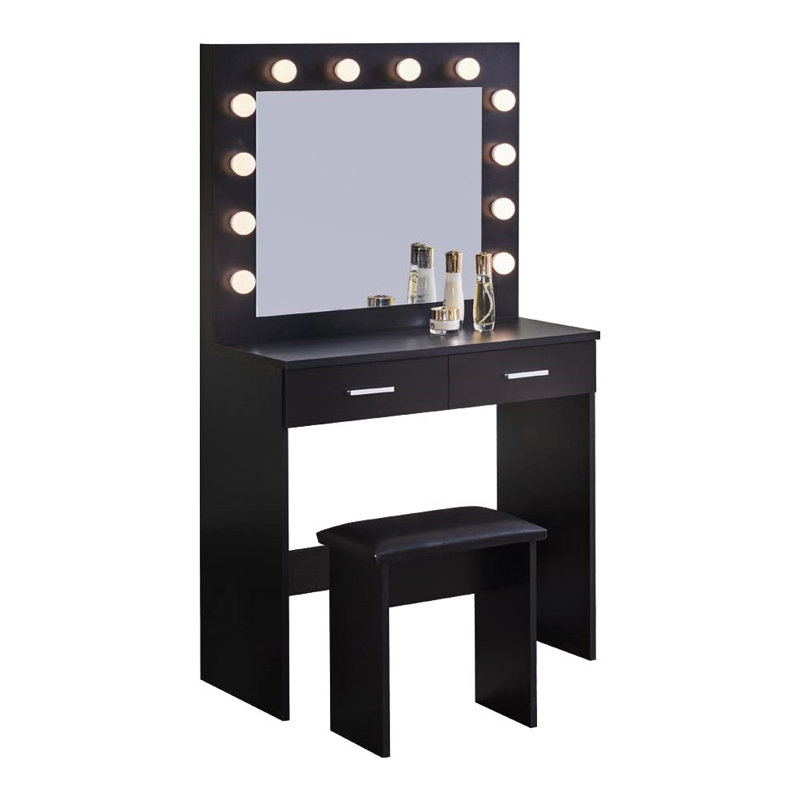 Wafrt Dressing Table with Mirror, Black
