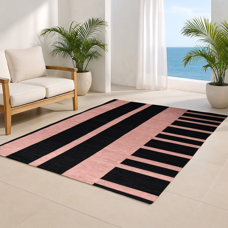 Tapis intérieur / extérieur noir HorizontalStripes, Rectangulaire 2 pi x 3 pi