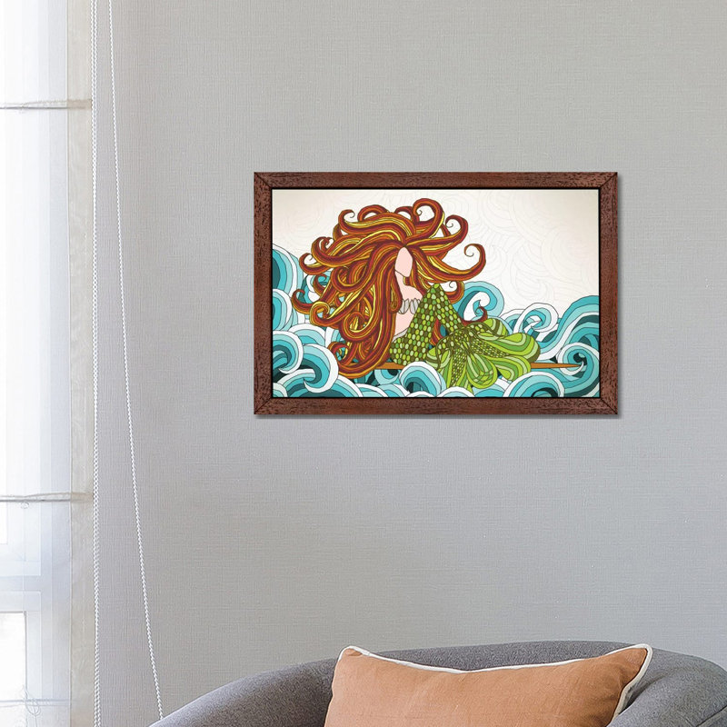 Mermaid Waves by Angelika Parker - Print on Canvas, 66.04 cm H x 45.72 cm W, Brown Framed