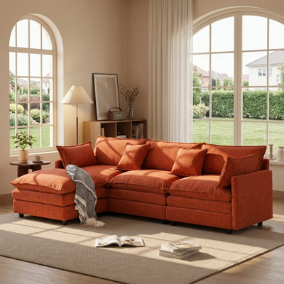  105" Chenille L-shaped Modular with Ottoman,3-Seater Cloud Couch with Upholstered & Pillow, Comfy Sleeper Sofa for Living Room, Bedroom, Office, Apartment, Easy Assembly