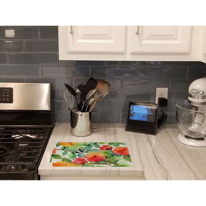 Connecticut Mountain Laurels in Watercolor Glass Cutting Board Large