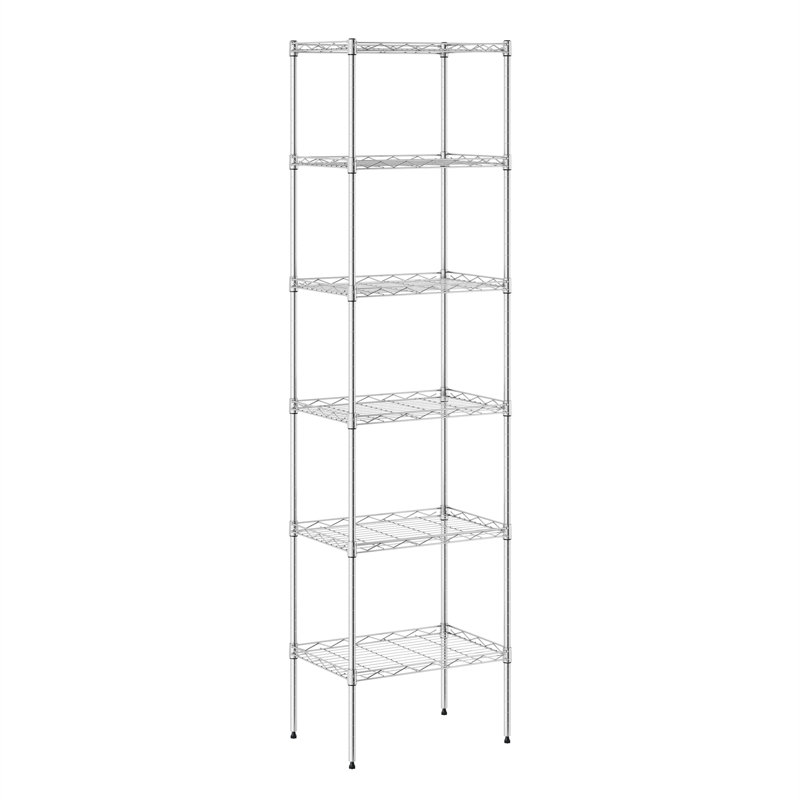 Cavazos 6 Tier Metal Storage Rack with Adjustable Leveling Feet, 64" H x 17" W x 12" D, Chrome