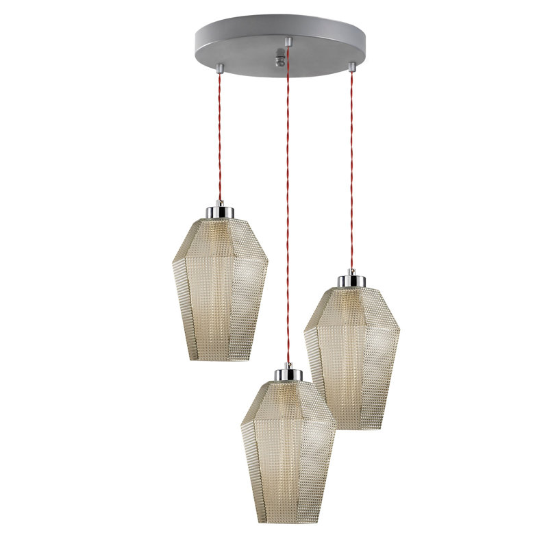 Luminaire suspendu géométrique en grappe à 3 lumières Libbie, Gris, Argent / rouge