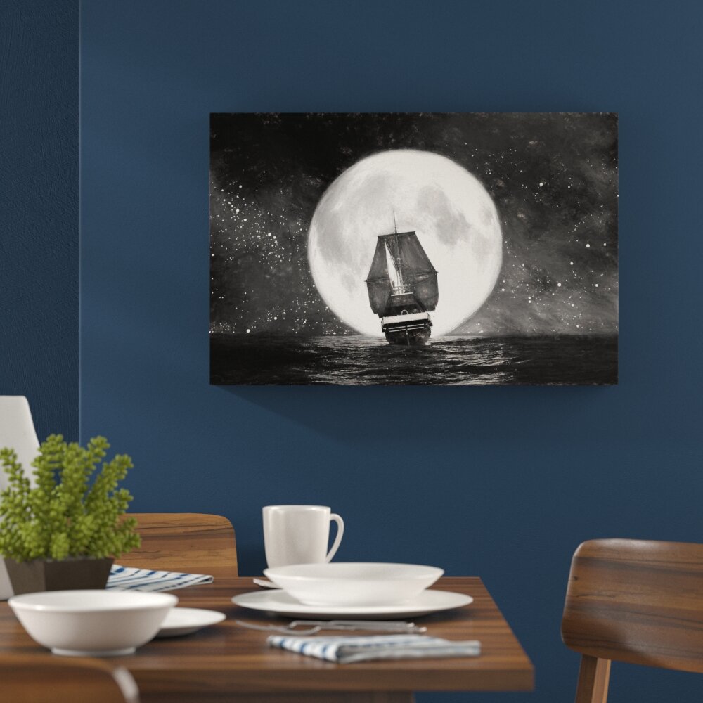 Leinwandbild "Segelschiff bei Vollmond", Grafikdruck