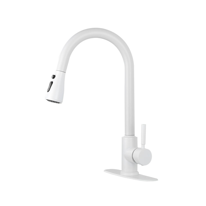 Robinet d'évier de cuisine à poignée simple rétractable, Blanc