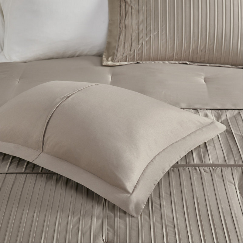 7 Piece Polyester Charmeuse Comforter Set Taupe King, King Comforter  + 6 Additional Pieces
