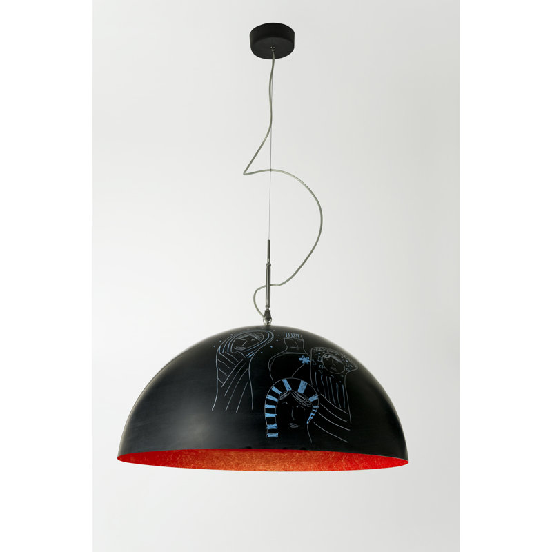 1 - Light Black Dome Pendant, Black/Red