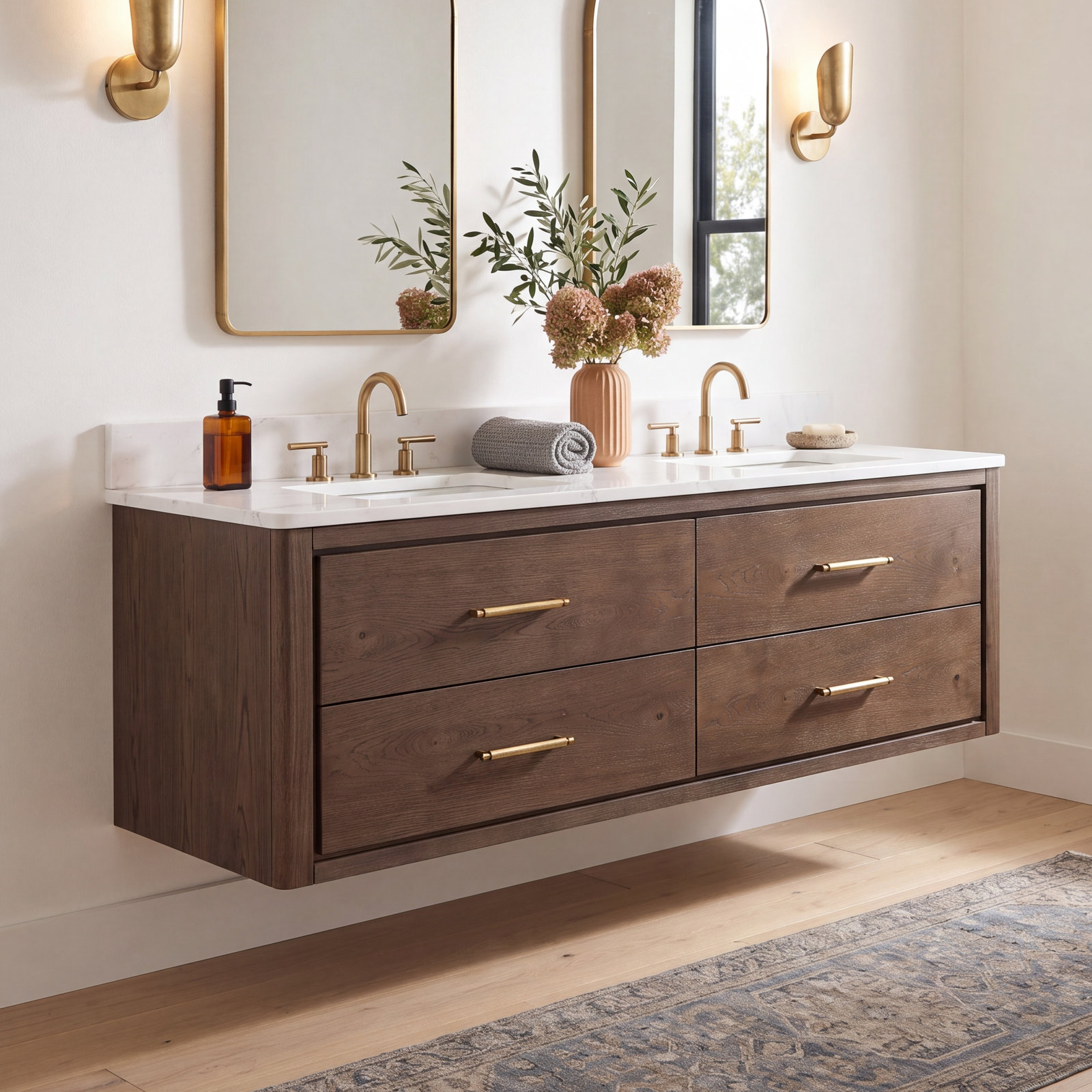 Cristo 60'' Double Bathroom Vanity, Dark Brown Oak
