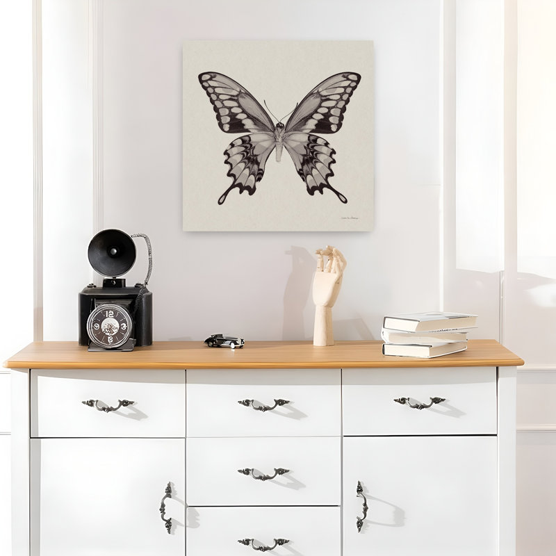 Papillon VI, art contemporain gris, H 18 po x l 18 po
