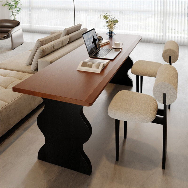 Nut-brown+Black Rectangular Solid Wood desk, 29.53"H×86.61"L×23.62"W
