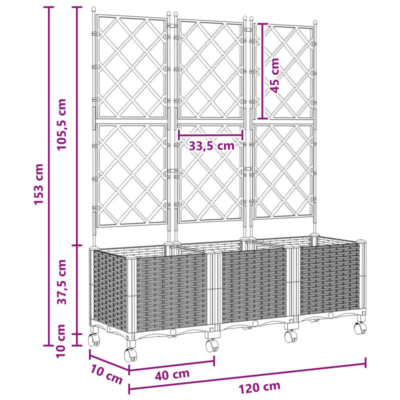 Planter, 149cm H x 120cm W x 40cm D, Black