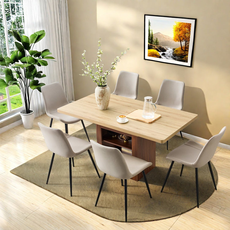Adjustable Dining Table Set, Mdf & Metal, Modern Style For Dining & Kitchen