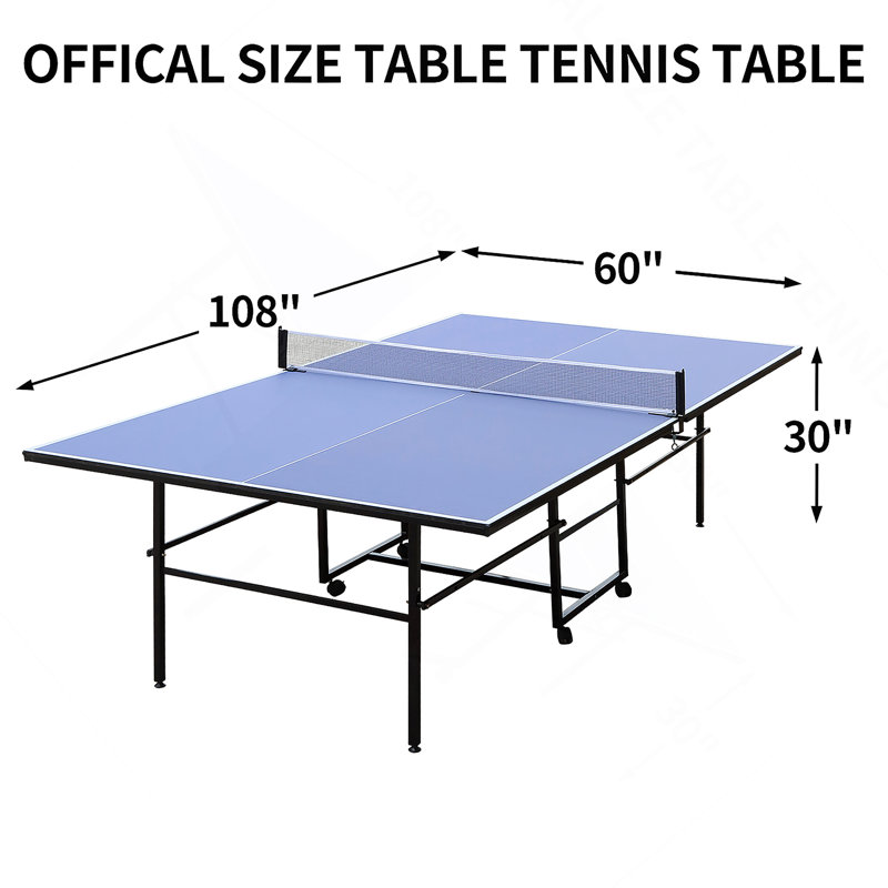 9Ft Mid-Size Table Tennis Table Foldable & Portable Ping Pong Table Set For Indoor & Outdoor Games