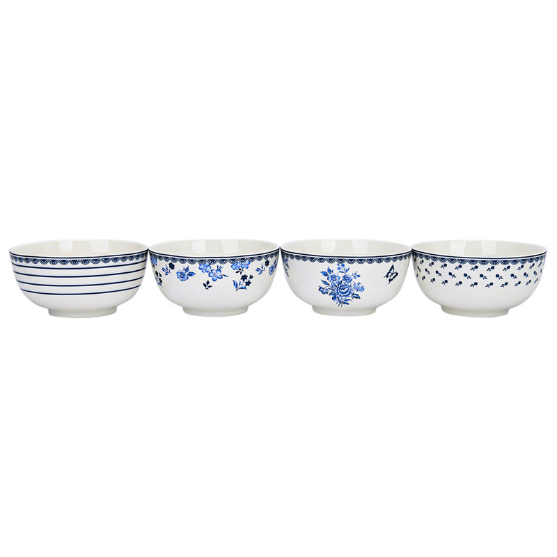 Ensemble de 4 bols à céréales en porcelaine tendre rétro Indigo