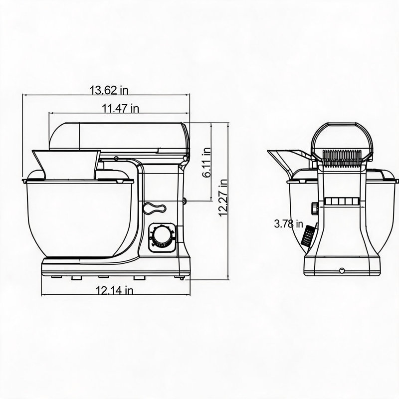 Robot pâtissier à tête inclinable de 5,3 litres (4,8 L), 8 vitesses, 500 W, Argent