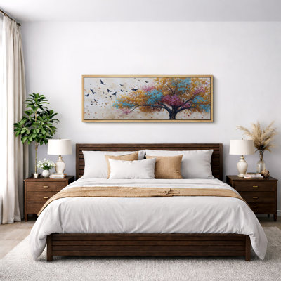 Colorful Tree with Flying Birds Nature Landscape Wall Decor for Living Room Bedroom Extra Large Pictures Framed Canvas Print Wall Art