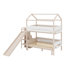 Lit superposé avec glissière et escalier de rangement, lit superposé en bois, cadre en forme de maison avec garde-corps et tablettes-267572380
