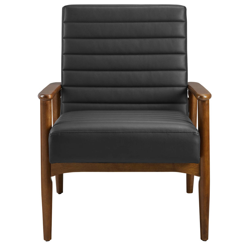 Jensen Vegan Leather Accent Chair , Back Faux Leather, Dark Brown Wood