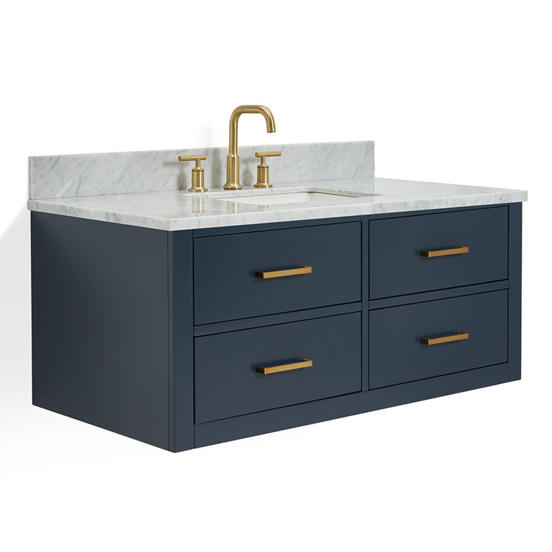 Ensemble de meuble-lavabo mural simple 43 po Ceinture, Bleu minuit, Laiton satiné