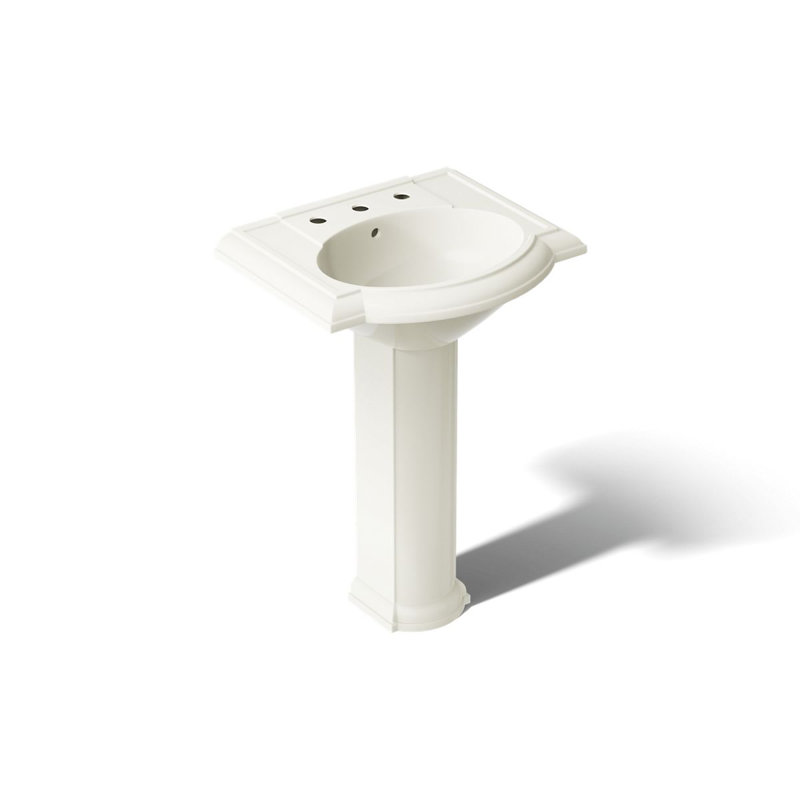 Devonshire Ceramic 25" Pedestal Bathroom Sink with Overflow, Almond, Widespread Faucet