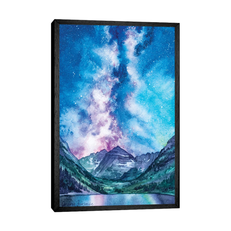 Maroon Bells Milkyway by Andrea Fairservice - Painting on Canvas, 66.04 cm H x 45.72 cm W, Black Framed
